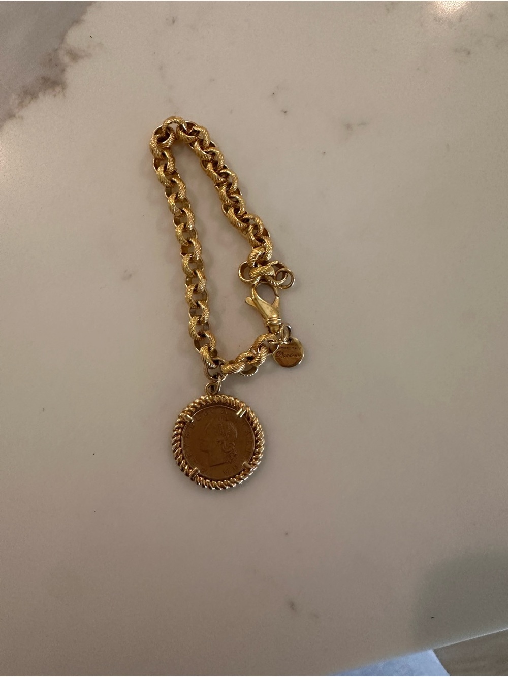 Vintage Dyadema Bronze Italy Gold Euro Coin Bracelet Gold Tone Vintage Jewelry - Picture 2 of 5